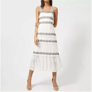 Anthropologie Foxiedox Midi Dress Size L White Black Lace Sheer Preppy Old Money